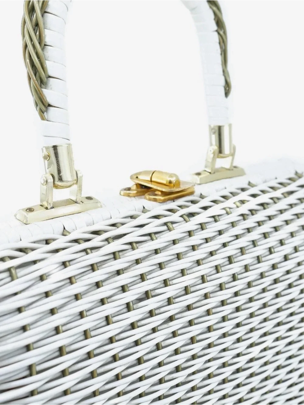Woven White Rattan Top-Handle Bag